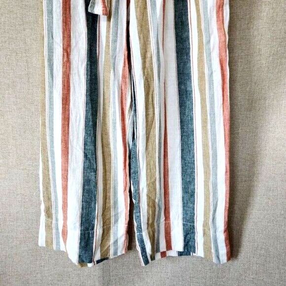 Madewell linen blend Pants Multicolor Striped Wide Leg pockets Womens Size S - Picture 4 of 10
